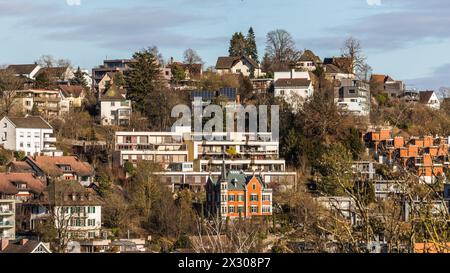 Schaffhausen, Schweiz - 17. Gennaio 2021: Blick auf die Häuser des Schaffhauser Quartier Buchthalen. Foto Stock