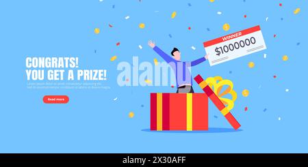 Felice vincitore della lotteria con un grande premio di stipendio. Illustrazione Vettoriale
