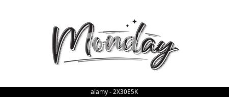 Lettere del lunedì. Banner moderno con testo per il giorno della settimana. Adesivo per il pianificatore. Logo tipografico lunedì. Vettore Illustrazione Vettoriale