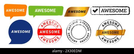 un fantastico timbro rettangolare circolare e un adesivo con le etichette a forma di bolla vocale indicano una citazione motivazionale Illustrazione Vettoriale