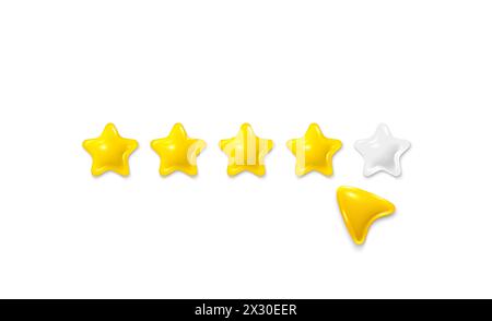 Revisione a cinque stelle con cursore del mouse 3D. Concetto di feedback sulla valutazione dei clienti. Design 3d realistico a stelle. Vettore Illustrazione Vettoriale