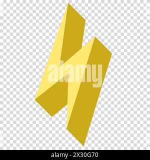 Fulmine giallo, forme geometriche semplici, illusione di 3D, elettricità, design piatto, immagine semplice, stile cartone animato. Concetto di fornitura rapida dei servizi. V Illustrazione Vettoriale