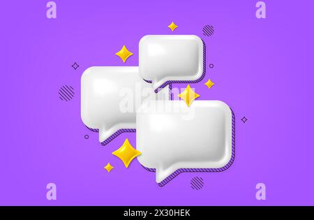 Icona 3d del fumetto vocale della chat. Icona commento finestra vuota. Caselle dei messaggi di conversazione. Banner dialogo social media. Vettore Illustrazione Vettoriale