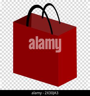 Shopping bag rossa con manici neri, design semplice e piatto, contrasto, immagine semplice, stile cartone animato. Carrello della spesa. Icona della linea vettoriale Illustrazione Vettoriale