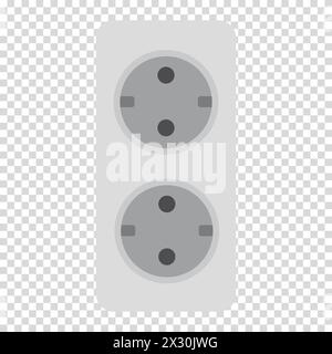 Connettore di ricarica europeo con due clip, caricabatterie, design piatto, immagine semplice, stile cartone animato. Concetto tecnologico moderno. Icona della linea vettoriale per le aziende Illustrazione Vettoriale