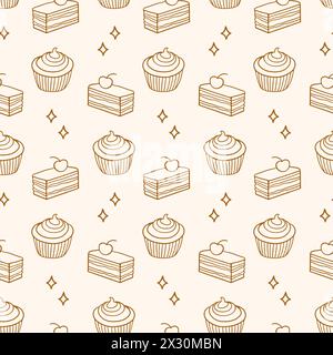 Pasticceria, pasticceria dolce, cupcake senza cuciture. Illustrazione Vettoriale