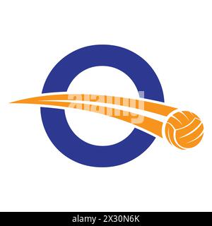 Logo pallavolo sulla lettera o Concept con simbolo pallavolo mobile. Insegna pallavolo Illustrazione Vettoriale