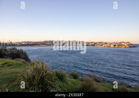 Vista di Bondi Beach da Marks Park, Tamarama, Sydney, NSW, Australia Foto Stock