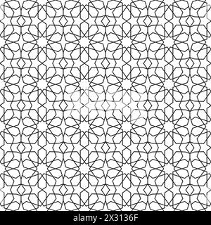 Motivo Marocco senza cuciture. Griglia marocco nera ripetuta isolata su sfondo bianco. Ripetuto semplice mosaico marocchino. Texture design islamico Illustrazione Vettoriale