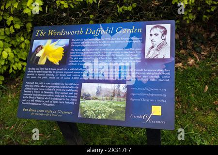 Insegna per il Wordsworth Daffodil Garden a Grasmere nel Lake District, Inghilterra, Regno Unito Foto Stock