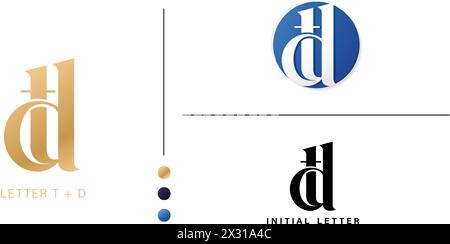 Lettere iniziali TD o DT logo monogramma sfondo bianco isolato per elemento biglietto da visita, identità dell'azienda di branding, materiale pubblicitario oro Illustrazione Vettoriale