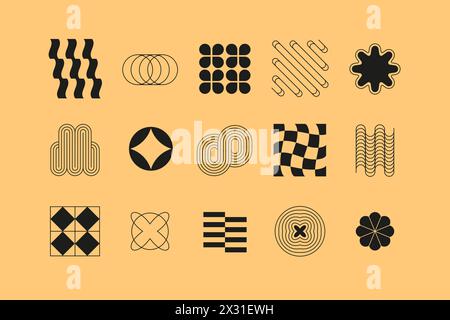 Forme geometriche complesse in un'atmosfera retrò: Set di icone dal design piatto Illustrazione Vettoriale