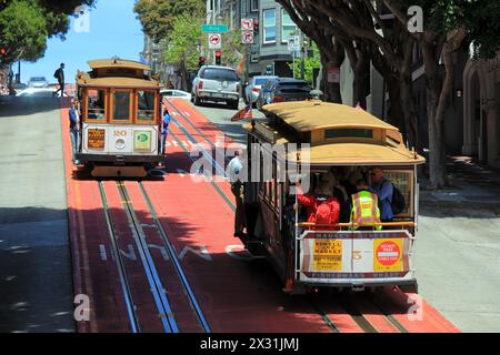 Area geografica / viaggi, Stati Uniti, California, San Francisco, funivia in Powell Street, ULTERIORI DIRITTI-AUTORIZZAZIONE-INFO-NON-DISPONIBILI Foto Stock