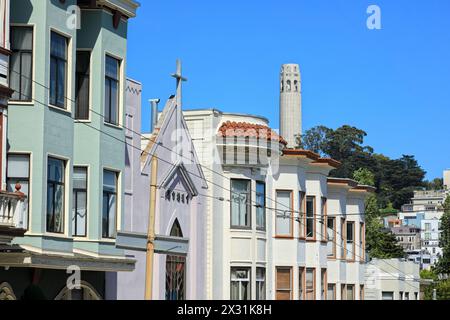 Geografia / viaggi, Stati Uniti, California, San Francisco, Coit Tower, TELEGRAPH HILL, INFORMAZIONI-DIRITTI-AGGIUNTIVI-AUTORIZZAZIONE-NON-DISPONIBILI Foto Stock