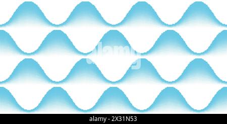 Onde d'acqua blu a mezzitoni su sfondo bianco motivo senza cuciture. Gioco per computer piatto a 16 bit bg. Consistenza senza cuciture mare o oceano. Illustrazione vettoriale in re Illustrazione Vettoriale