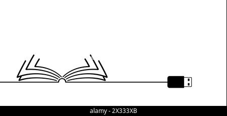 Libri di epub cartoni animati o eBook. Aprire libro e pagine con il mouse. Download per eReader. Disegno della linea. I libri aperti firmano. Logo Digital Book Store. Volando p Foto Stock