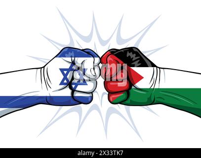 israele palestina lotta contro i conflitti tensione pugno concetto di bandiera laterale visualizzazione vettore su sfondo bianco Illustrazione Vettoriale