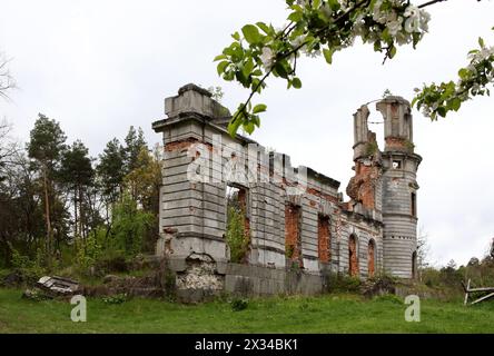 Non esclusiva: REGIONE DI ZHYTOMYR, UCRAINA - 23 APRILE 2024 - le rovine del palazzo del XX secolo della famiglia Tereshchenko sono raffigurate sull'esterno Foto Stock