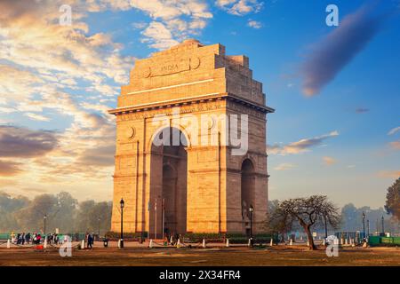 India Gate all'alba, Rajpath, New Dehli, India Foto Stock