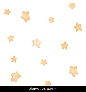 Motivo senza cuciture ad acquerello con illustrazione di delicate stelle gialle. Fatto a mano, isolato. Per tessuti, carta da parati e abbigliamento per bambini Foto Stock