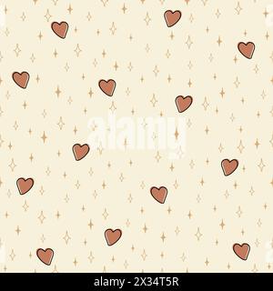 Disegno a forma di doodle a mano Happy Valentine Day Hearts senza cuciture. Arte felice per la festa della mamma. Illustrazione Vettoriale