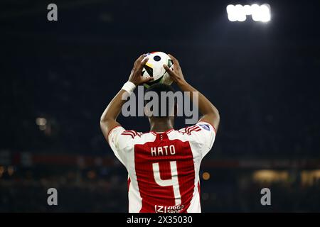 AMSTERDAM - Jorrel Hato dell'Ajax durante la partita olandese Eredivisie tra l'Ajax Amsterdam e l'Excelsior Rotterdam alla Johan Cruijff Arena il 24 aprile 2024 ad Amsterdam, Paesi Bassi. ANP MAURICE VAN STEEN Foto Stock