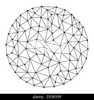 Sfera di rete geometrica. Punti e linee connessi complessi. Mesh poligonale nera. Illustrazione vettoriale. EPS 10. Illustrazione Vettoriale