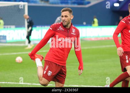 San Pietroburgo, Russia. 24 aprile 2024. Maciej Rybus (31) di Rubin visto durante la partita di calcio della Premier League russa tra Zenit San Pietroburgo e Rubin Kazan alla Gazprom Arena. Punteggio finale; Zenit 0:2 Rubin. Credito: SOPA Images Limited/Alamy Live News Foto Stock