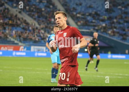 San Pietroburgo, Russia. 24 aprile 2024. Dmitriy Kabutov (70) di Rubin visto durante la partita di calcio della Premier League russa tra Zenit San Pietroburgo e Rubin Kazan alla Gazprom Arena. Punteggio finale; Zenit 0:2 Rubin. Credito: SOPA Images Limited/Alamy Live News Foto Stock