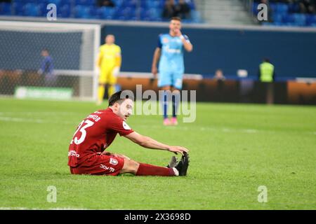 San Pietroburgo, Russia. 24 aprile 2024. Ruslan Bezrukov (23 anni) di Rubin visto durante la partita di calcio di Premier League russa tra Zenit San Pietroburgo e Rubin Kazan alla Gazprom Arena. Punteggio finale; Zenit 0:2 Rubin. (Foto di Maksim Konstantinov/SOPA Images/Sipa USA) credito: SIPA USA/Alamy Live News Foto Stock