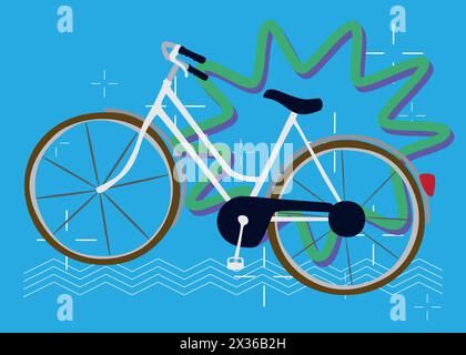 Sfondo grafico a tema retrò geometrico della bicicletta. Elementi geometrici minimi. Illustrazione vettoriale delle forme astratte vintage. Illustrazione Vettoriale