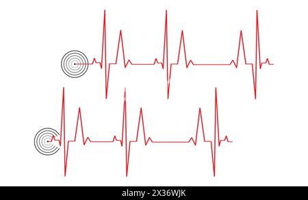 Simbolo dell'icona della linea del battito cardiaco ECG, simbolo del logo dell'ospedale per il battito cardiaco. Illustrazione Vettoriale