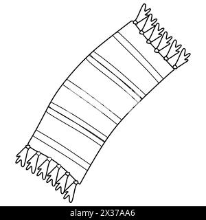 Illustrazione del tappeto da spiaggia Doodle. Disegno semplice contorno bianco e nero. Tappetino con strisce immagine isolata Vector. Asciugamano grande con frangia. Tour Illustrazione Vettoriale