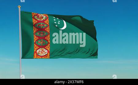 Die Fahne von Turkmenistan lusinghiero im Wind Foto Stock