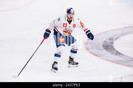 EHC Red Bull München Verteidiger #70 Maximilian Daubner während dem Spiel der Champions Hockey League gegen EV Zug nella der Bossard Arena. (Zugo, Schweiz Foto Stock