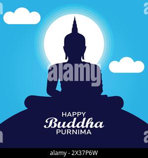 Buon Buddha Purnima. Concetto di vacanza. Modello per sfondo, banner, scheda, poster con iscrizione di testo. Illustrazione vettoriale. Illustrazione Vettoriale