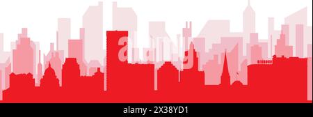 Poster rosso panoramico dello skyline della città DI PROVIDENCE, STATI UNITI Illustrazione Vettoriale