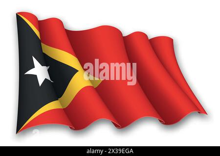 Realistica bandiera di Timor Est isolata su sfondo bianco Illustrazione Vettoriale