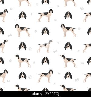 Puntatore Auvergne motivo senza cuciture. Pose diverse, set di colori per cappotti. illustrazione vettoriale Illustrazione Vettoriale