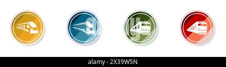 Collezione di icone della ferrovia a colori. Set di eleganti bottoni con i treni. Logo Modern Transport. Set icone treno. Illustrazione vettoriale. Illustrazione Vettoriale