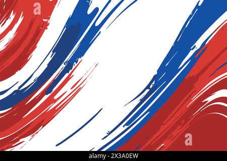 Vivace pittura astratta che emula la bandiera della Russia con energiche pennellate blu, bianco e rosso Illustrazione Vettoriale