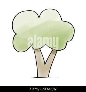 Elemento doodle dell'acquerello dell'albero, illustrazione vettoriale. Illustrazione Vettoriale