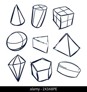 Set linee di scrittura per forme casuali. Set vettore Scribble a forma casuale disegnato a mano. Disegno di Doodle. Illustrazione Vettoriale