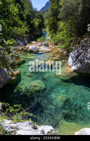 Paesaggio di verdi montagne a Sadernes, Catalogna, Spagna Foto Stock