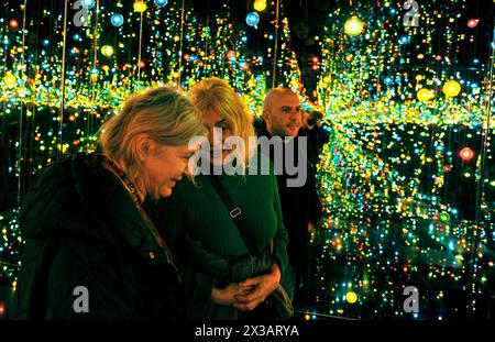 Visitatori all'interno della Infinity Mirror Room dell'artista Yayoi Kusama al Guggenheim, Museo, Bilbao, Spagna, Europa Foto Stock