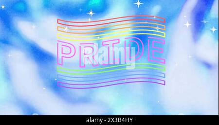 Immagine del testo Pride tra righe e stelle cadenti contro un modello astratto Foto Stock