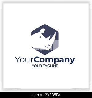 Modello di design del logo del rinoceronte esagonale vettoriale Illustrazione Vettoriale