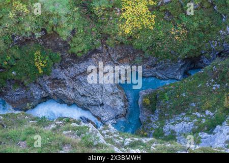 Gola di Leutaschklamm in autunno, Mittenwald, Terra di Werdenfelser, alta Baviera, Baviera, Germania Foto Stock