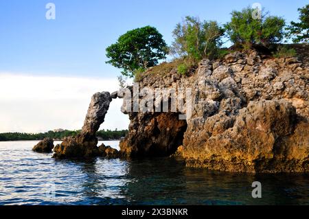 Costa rocciosa dell'isola Malapascua, Visayas centrale, Filippine. Foto Stock