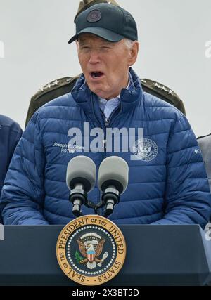 BALTIMORA, MD, USA - 5 APRILE 2024: Il presidente Joe Biden pronuncia le sue osservazioni sulla ricostruzione del Francis Scott Key Bridge. Foto Stock